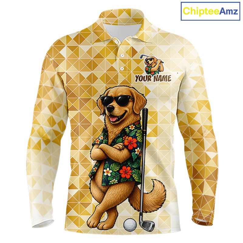 Funny Yellow Labrador Dog Golf Polo Shirt Custom Name Team Golf Shirts, Golf Gifts