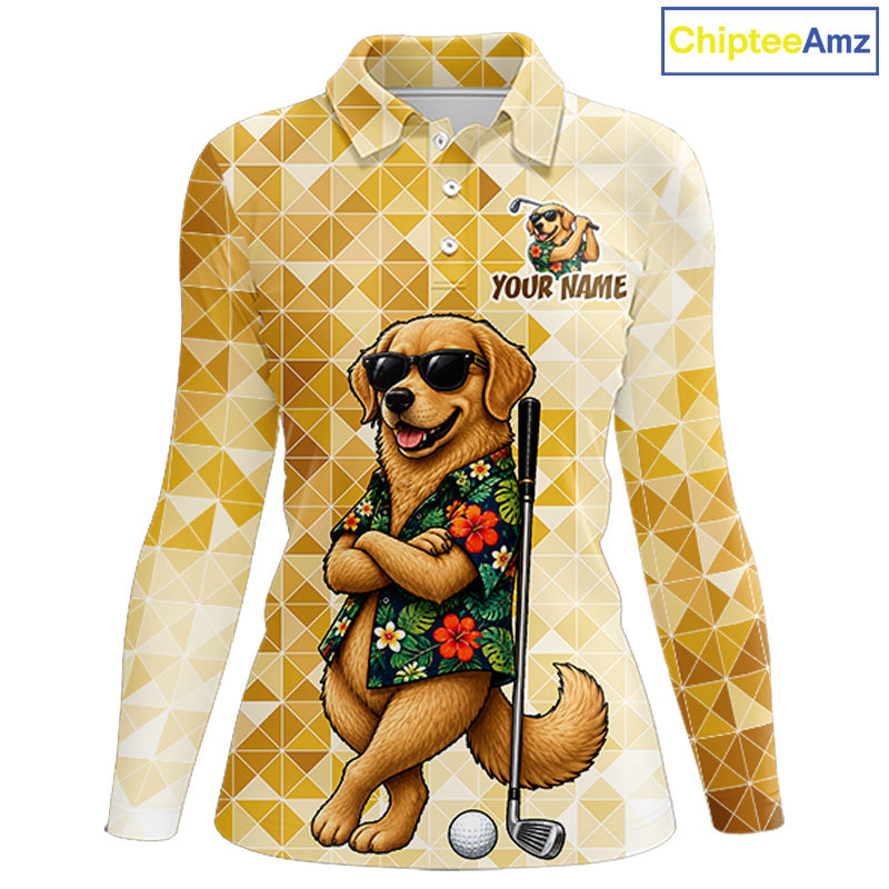 Funny Yellow Labrador Dog Golf Polo Shirt Custom Name Team Golf Shirts, Golf Gifts