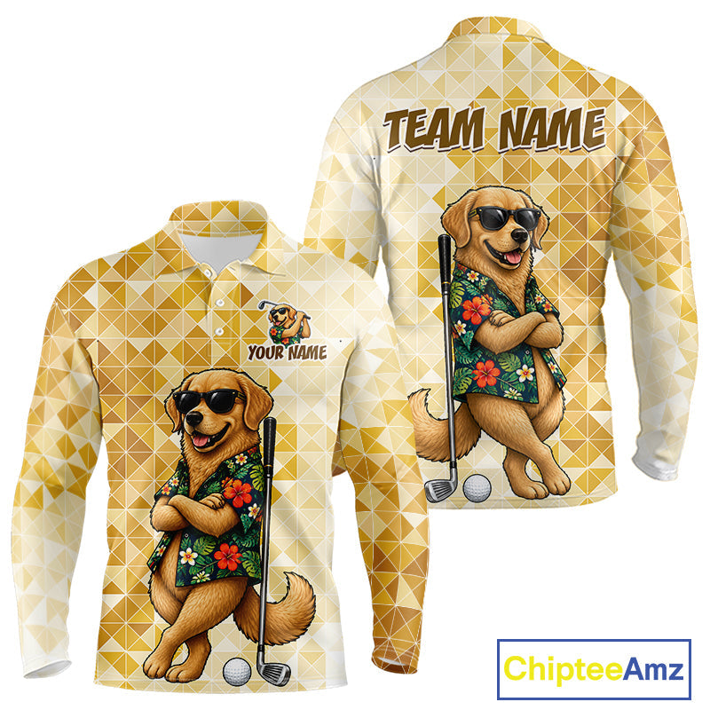 Funny Yellow Labrador Dog Golf Polo Shirt Custom Name Team Golf Shirts, Golf Gifts