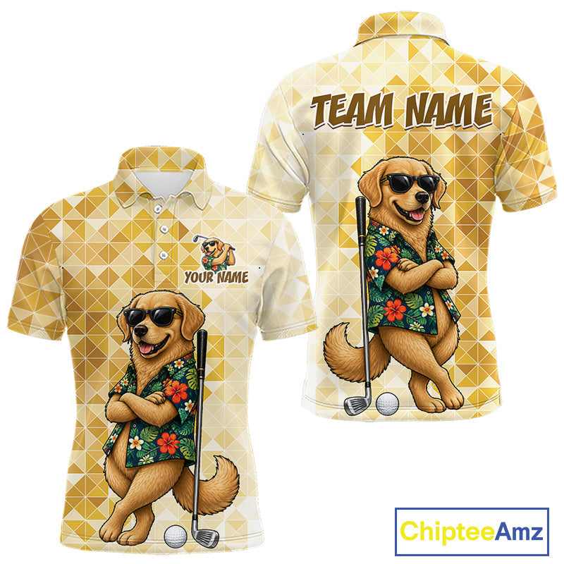 Funny Yellow Labrador Dog Golf Polo Shirt Custom Name Team Golf Shirts, Golf Gifts