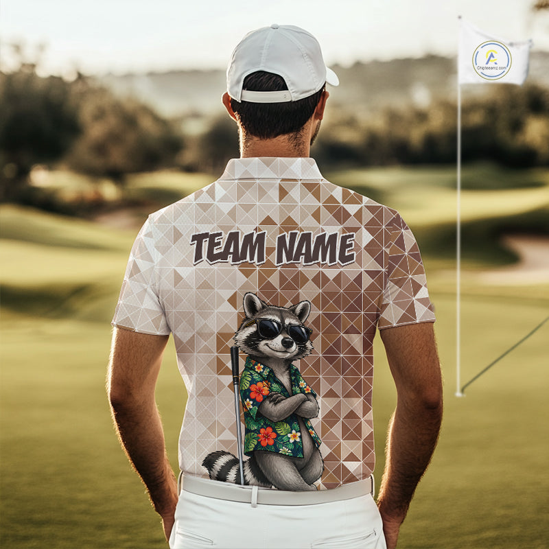 Funny Brown Raccoon Golf Polo Shirt Custom Name Team Golf Shirts, Golf Gifts