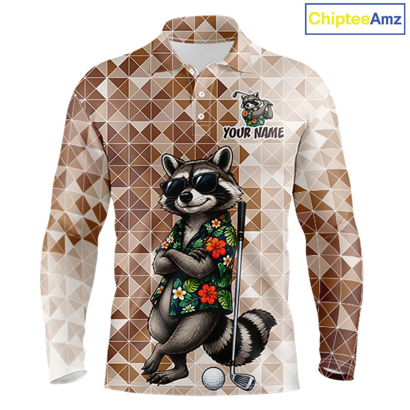 Funny Brown Raccoon Golf Polo Shirt Custom Name Team Golf Shirts, Golf Gifts
