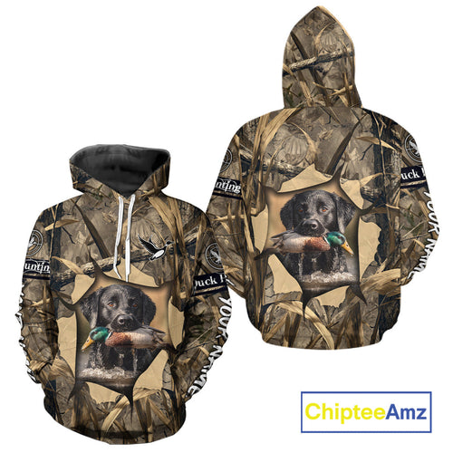 Mallard Duck Hunting Black Lab Camo 3D All Over Printed Shirt, Hunting Hoodie