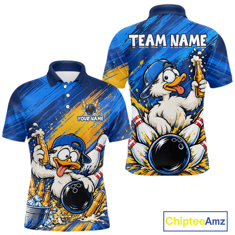 Funny Beer Duck Bowling Team Shirt Custom Bowling League Outfit Polo & 1/4 Zip Shirts