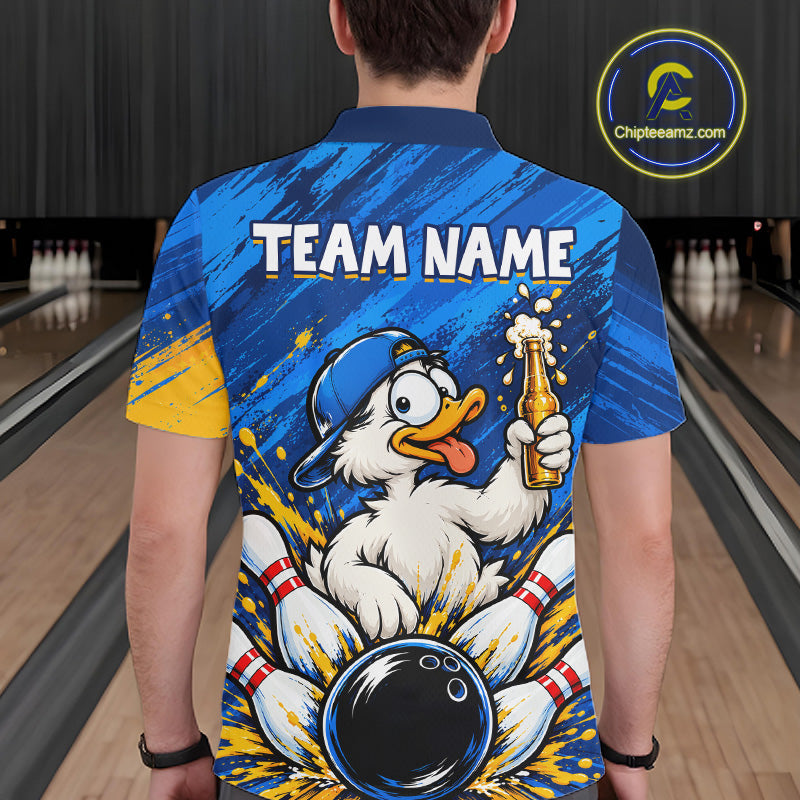 Funny Beer Duck Bowling Team Shirt Custom Bowling League Outfit Polo & 1/4 Zip Shirts