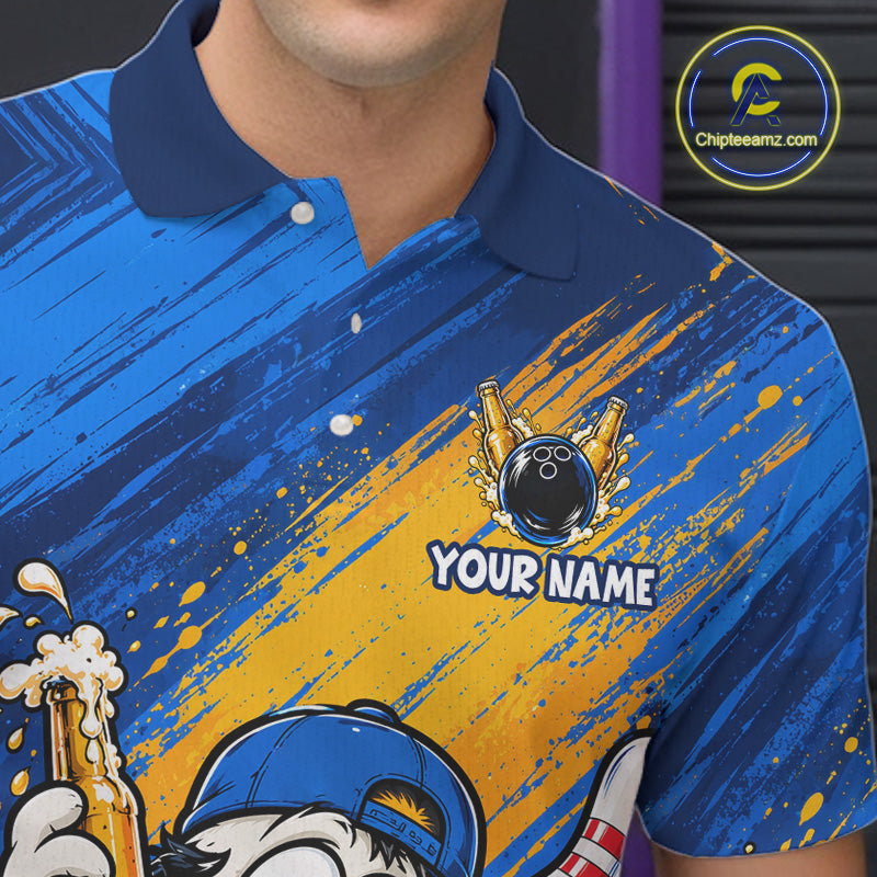Funny Beer Duck Bowling Team Shirt Custom Bowling League Outfit Polo & 1/4 Zip Shirts