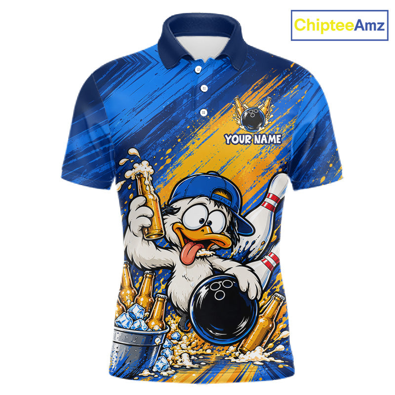 Funny Beer Duck Bowling Team Shirt Custom Bowling League Outfit Polo & 1/4 Zip Shirts