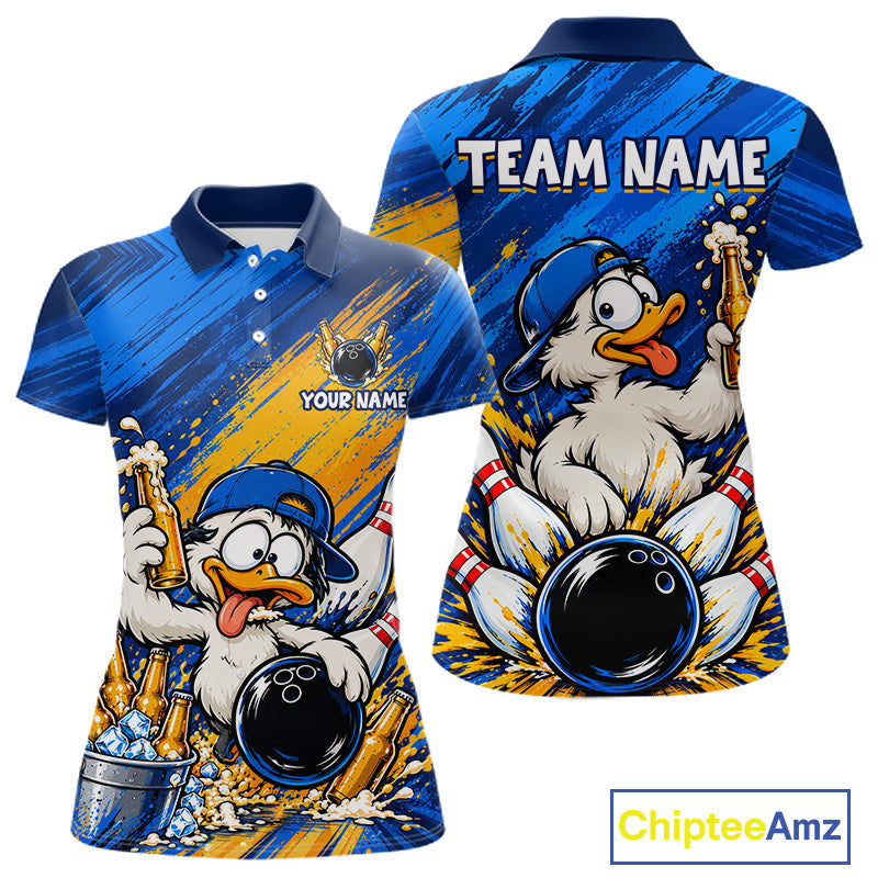 Funny Beer Duck Bowling Team Shirt Custom Bowling League Outfit Polo & 1/4 Zip Shirts