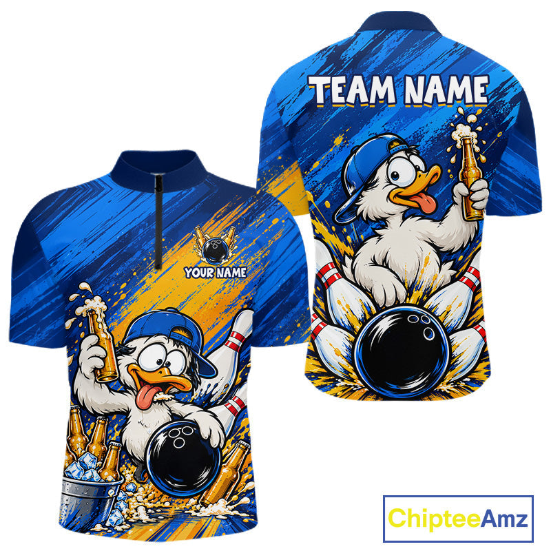 Funny Beer Duck Bowling Team Shirt Custom Bowling League Outfit Polo & 1/4 Zip Shirts