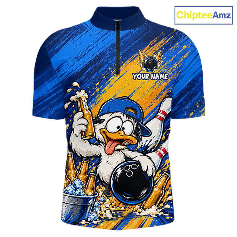 Funny Beer Duck Bowling Team Shirt Custom Bowling League Outfit Polo & 1/4 Zip Shirts