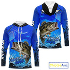 Largemouth Bass Fishing Camo Long Sleeve Hooded Fishing Shirts, Custom Bass Tournament Fishing Jerseys