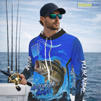 Largemouth Bass Fishing Camo Long Sleeve Hooded Fishing Shirts, Custom Bass Tournament Fishing Jerseys