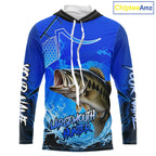 Largemouth Bass Fishing Camo Long Sleeve Hooded Fishing Shirts, Custom Bass Tournament Fishing Jerseys