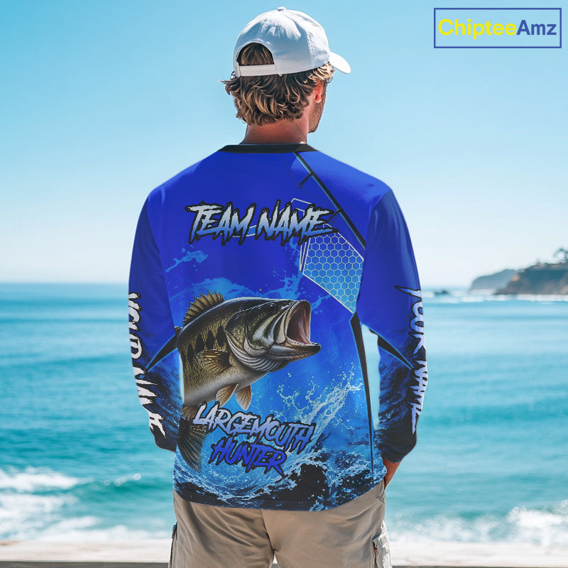 Largemouth Bass Fishing Camo Long Sleeve Fishing Shirts, Custom Bass Tournament Fishing Jerseys