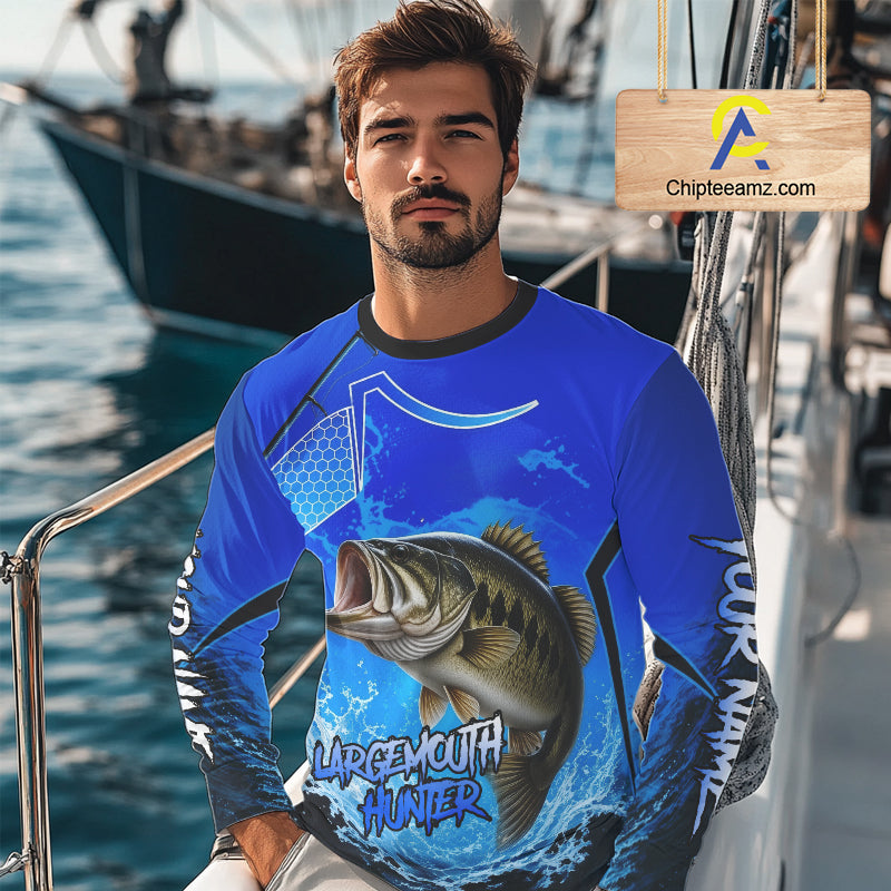 Largemouth Bass Fishing Camo Long Sleeve Fishing Shirts, Custom Bass Tournament Fishing Jerseys