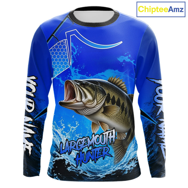 Largemouth Bass Fishing Camo Long Sleeve Fishing Shirts, Custom Bass Tournament Fishing Jerseys