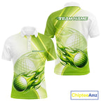 Green Flame Golf Ball Polo Shirts Custom Golf Team Shirts Golfer Outfit