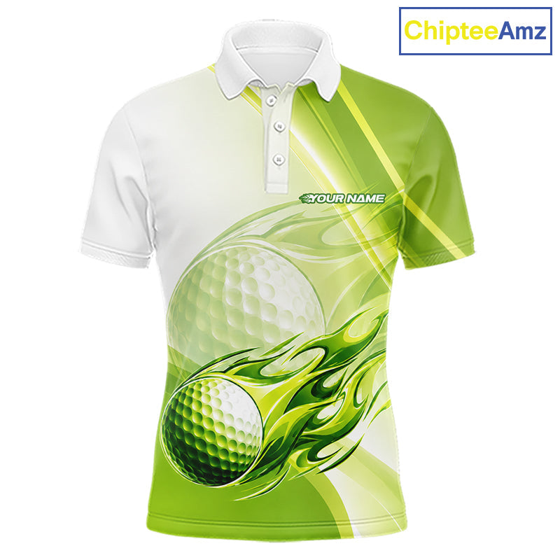 Green Flame Golf Ball Polo Shirts Custom Golf Team Shirts Golfer Outfit