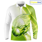 Green Flame Golf Ball Polo Shirts Custom Golf Team Shirts Golfer Outfit