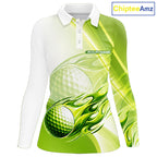 Green Flame Golf Ball Polo Shirts Custom Golf Team Shirts Golfer Outfit