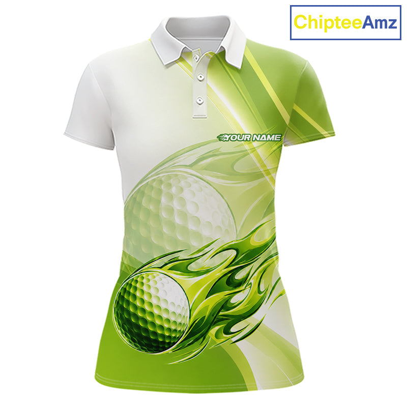 Green Flame Golf Ball Polo Shirts Custom Golf Team Shirts Golfer Outfit