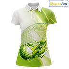 Green Flame Golf Ball Polo Shirts Custom Golf Team Shirts Golfer Outfit