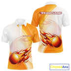 Orange Flame Golf Ball Polo Shirts Custom Golf Team Shirts Golfer Outfit