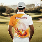 Orange Flame Golf Ball Polo Shirts Custom Golf Team Shirts Golfer Outfit