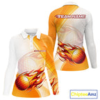 Orange Flame Golf Ball Polo Shirts Custom Golf Team Shirts Golfer Outfit