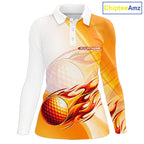 Orange Flame Golf Ball Polo Shirts Custom Golf Team Shirts Golfer Outfit
