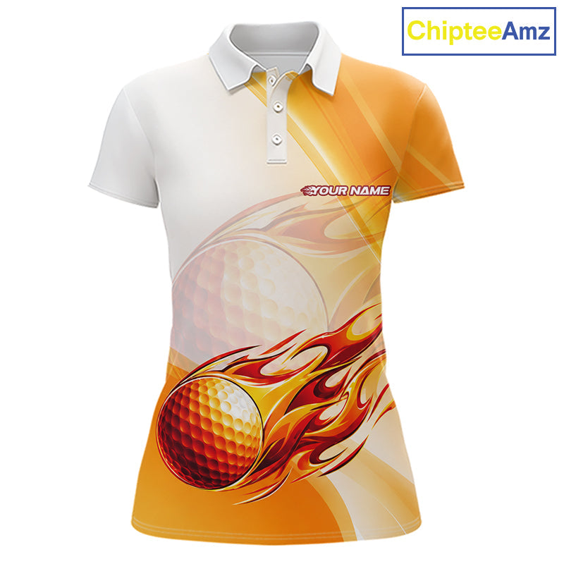 Orange Flame Golf Ball Polo Shirts Custom Golf Team Shirts Golfer Outfit
