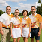 Orange Flame Golf Ball Polo Shirts Custom Golf Team Shirts Golfer Outfit