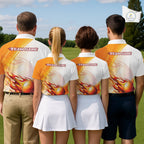 Orange Flame Golf Ball Polo Shirts Custom Golf Team Shirts Golfer Outfit