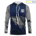 Custom Crappie Fishing Camo Long Sleeve Hooded Fishing Shirts, Crappie Tournament Fishing Shirts