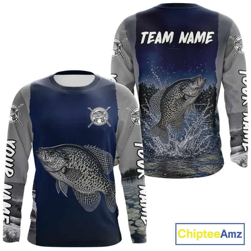 Custom Crappie Fishing Camo Long Sleeve Fishing Shirts, Crappie Tournament Fishing Shirts