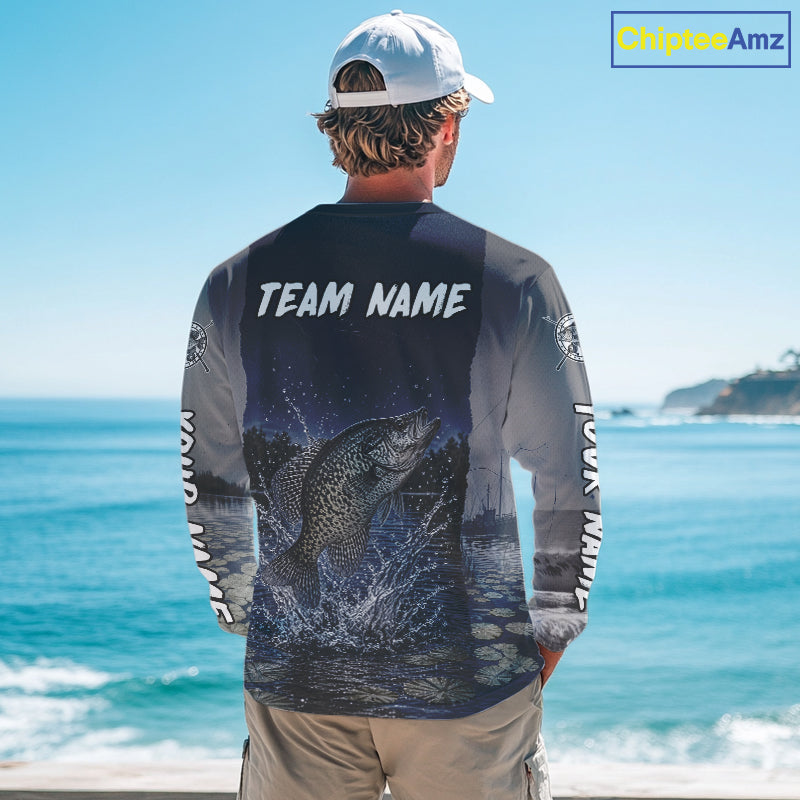 Custom Crappie Fishing Camo Long Sleeve Fishing Shirts, Crappie Tournament Fishing Shirts