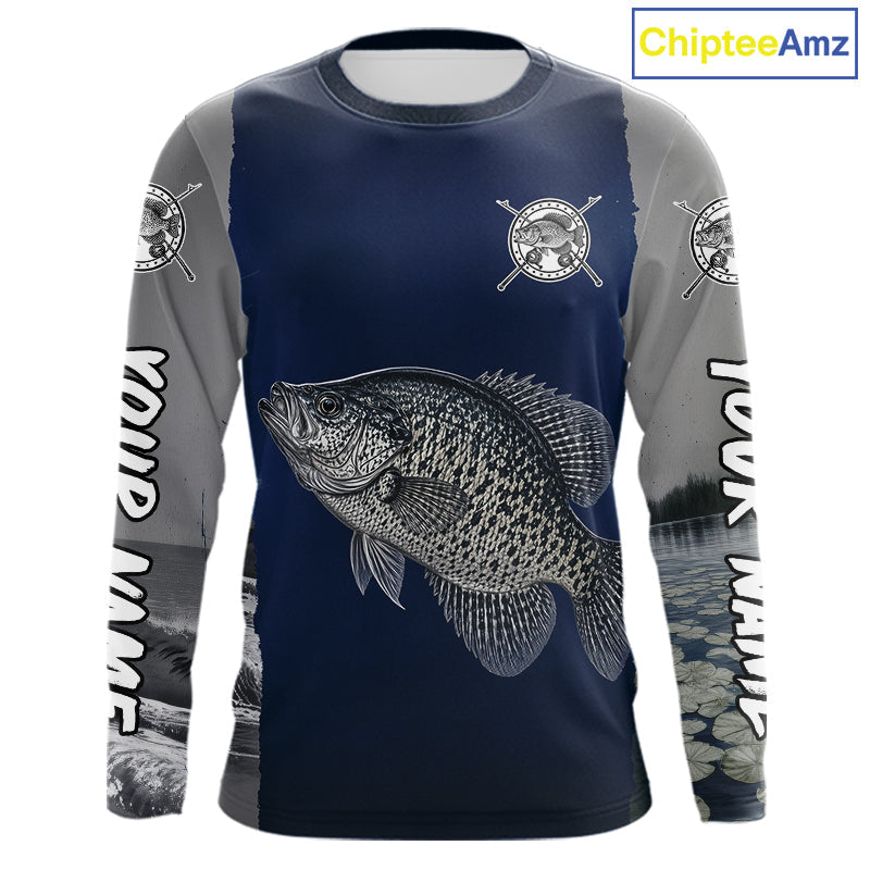 Custom Crappie Fishing Camo Long Sleeve Fishing Shirts, Crappie Tournament Fishing Shirts