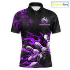 Black And Purple Custom Flame Bowling Shirts, Fire Bowling Team Shirt
