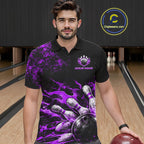 Black And Purple Custom Flame Bowling Shirts, Fire Bowling Team Shirt
