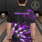 Black And Purple Custom Flame Bowling Shirts, Fire Bowling Team Shirt