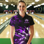 Black And Purple Custom Flame Bowling Shirts, Fire Bowling Team Shirt