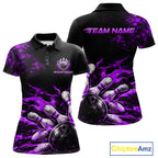 Black And Purple Custom Flame Bowling Shirts, Fire Bowling Team Shirt