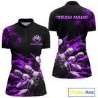 Black And Purple Custom Flame Bowling Shirts, Fire Bowling Team Shirt