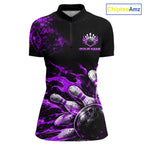 Black And Purple Custom Flame Bowling Shirts, Fire Bowling Team Shirt