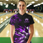 Black And Purple Custom Flame Bowling Shirts, Fire Bowling Team Shirt