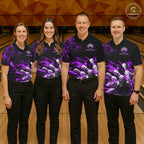 Black And Purple Custom Flame Bowling Shirts, Fire Bowling Team Shirt