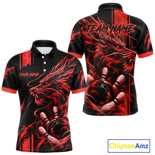 Personalized Black And Red Dragon Bowling Shirts, Dragon Bowling Team Shirts