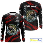 Red And Black Bass Fishing Custom Name Long Sleeve Performance Bass Fishing Shirts
