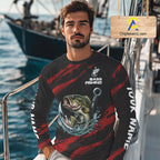 Red And Black Bass Fishing Custom Name Long Sleeve Performance Bass Fishing Shirts