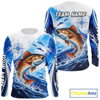 Personalized Redfish Blue Long Sleeve Performance Fishing Shirts, Redfish Tournament Shirt